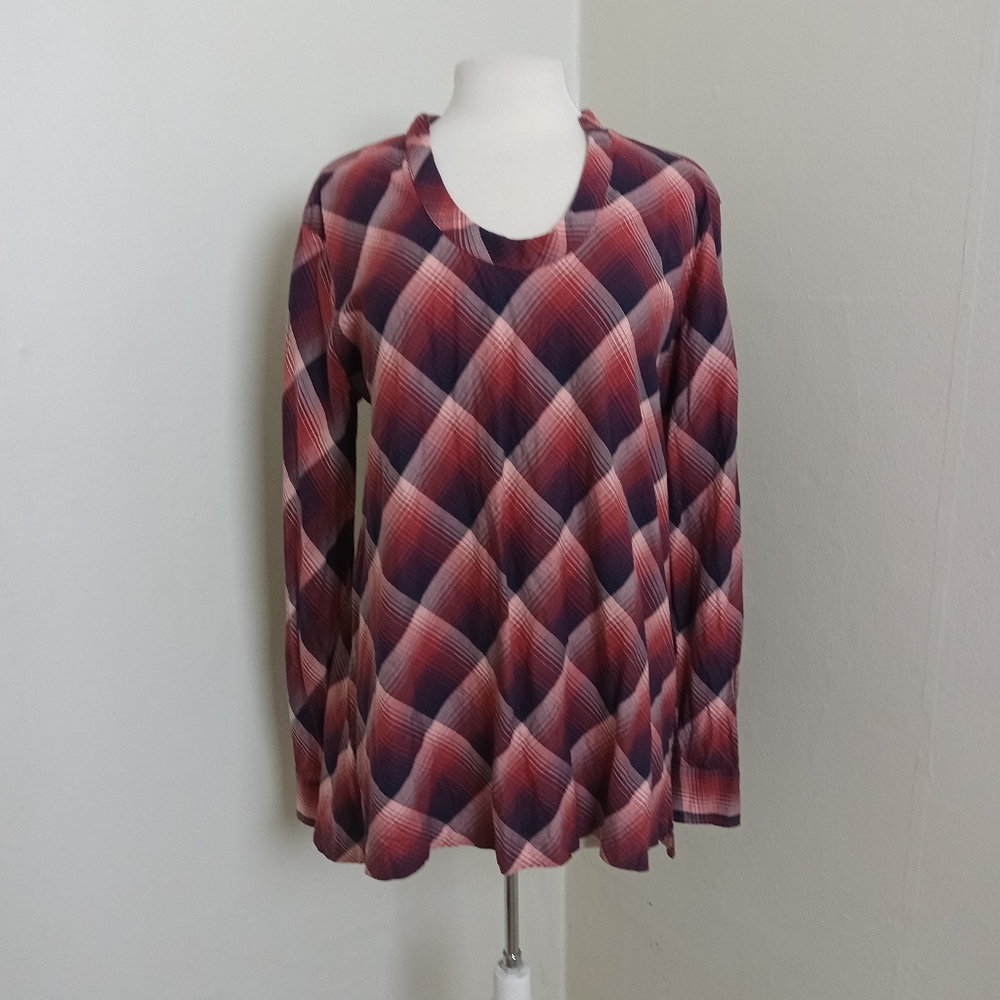 Gap XL Pink Plaid 100% Cotton Lightweight Pop Over Long Sleeve Top